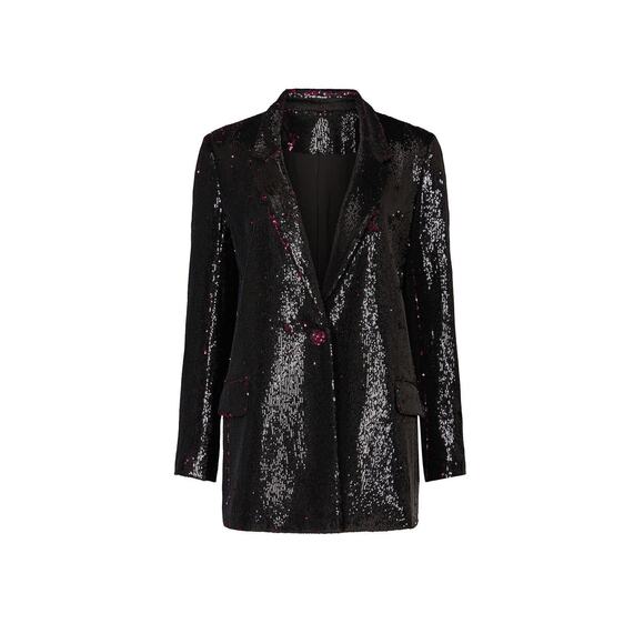 Badgley Mischka Black Pink Reverse Sequined Party Cocktail Blazer Jacket 4 - Picture 5 of 16